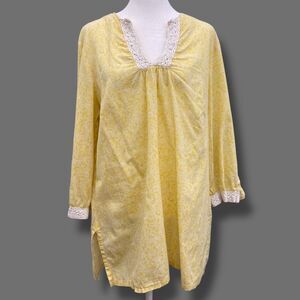 Brooks Brothers Top Womens XL Yellow Cotton Tunic Cottagecore Boho Casual